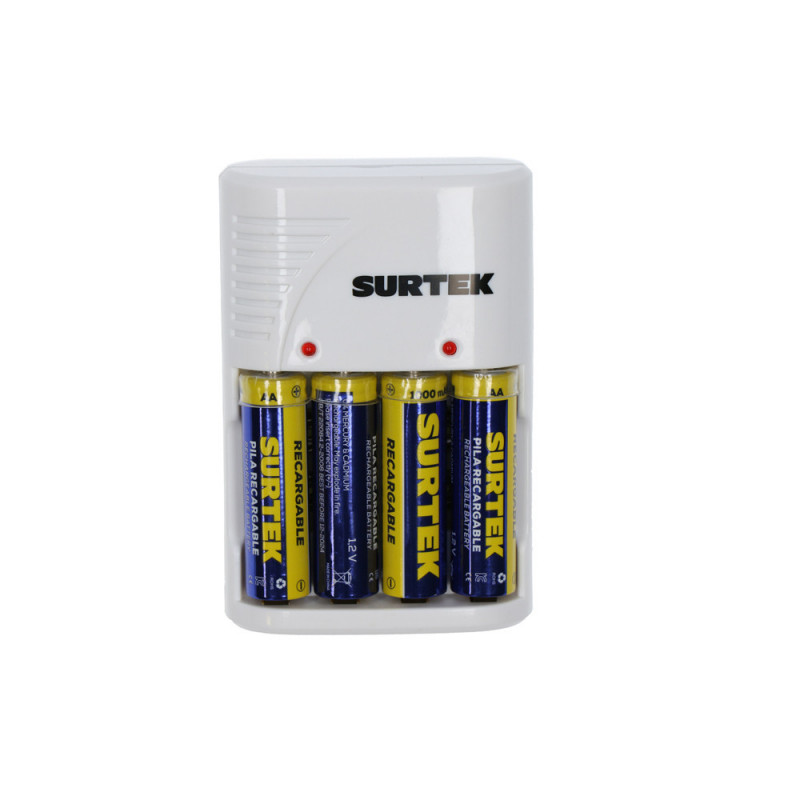 CP4 SURTEK Cargador para pilas Surtek 2A-3A-9V con 4 pilas AA Surtek | DIHERESA