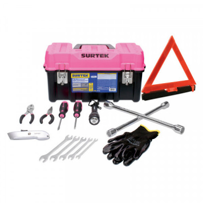 JA11P Surtek Juego De Herramientas Automotriz Con Caja Plástica Rosa