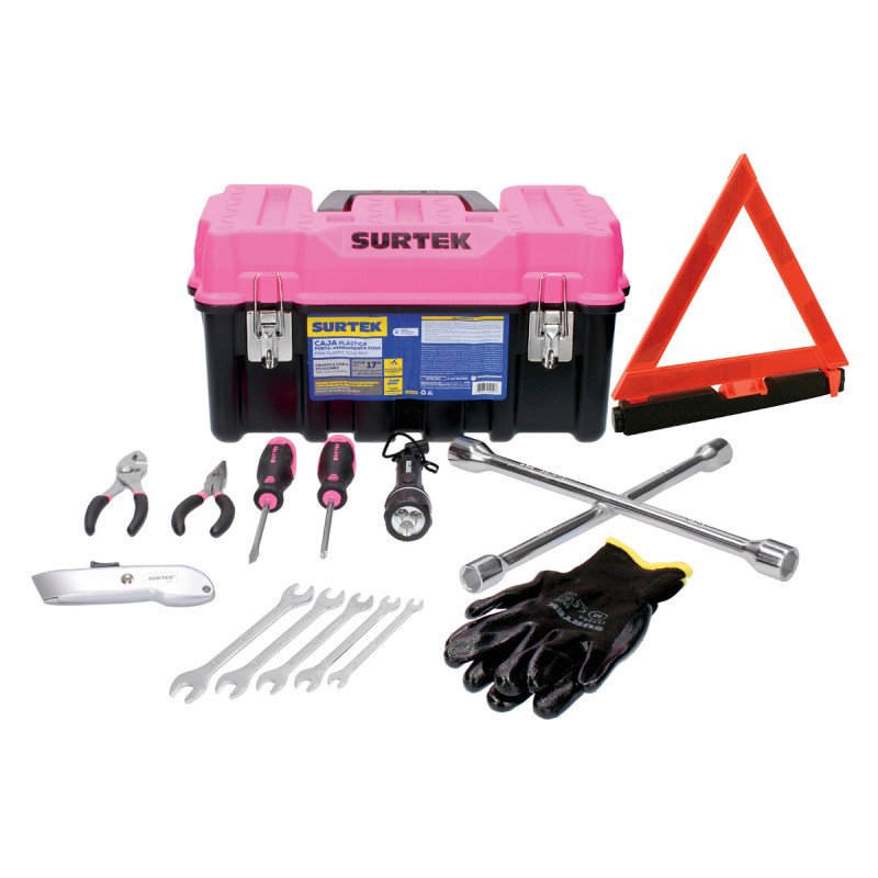 JA11P Surtek Juego De Herramientas Automotriz Con Caja Plástica Rosa JA11P Surtek Juego De Herramientas Automotriz Con Caja Plástica Rosa
