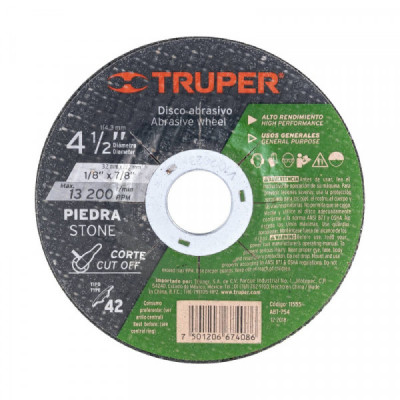 ABT-754 Disco para corte de piedra, tipo 42, diámetro 4-1/2' TRUPER | DIHERESA