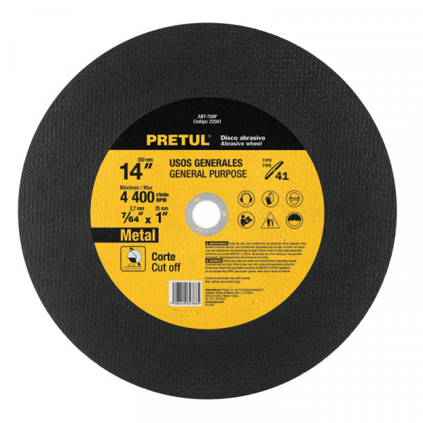 ABT-758P Disco corte metal, Tipo 41, 14' , usos generales, Pretul TRUPER | DIHERESA