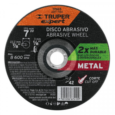 ABT-780 Disco p/corte metale, tipo42, diámetro 7', alto rendimiento TRUPER | DIHERESA