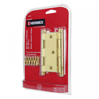 BC-301RB Bisagra cuadrada 3', latón, redonda ,blister con 2 pzas TRUPER | DIHERESA