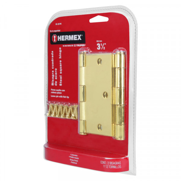 BC-351PB Bisagra cuadrada 3-1/2', latón, plana , blister con 2 pzas TRUPER | DIHERESA