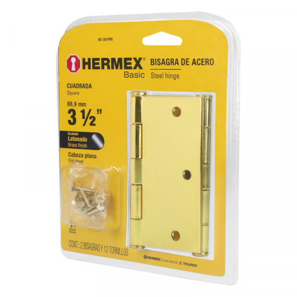 BC-351PPB Bisagra, latón,3.5',blister,Hermex Basic TRUPER | DIHERESA