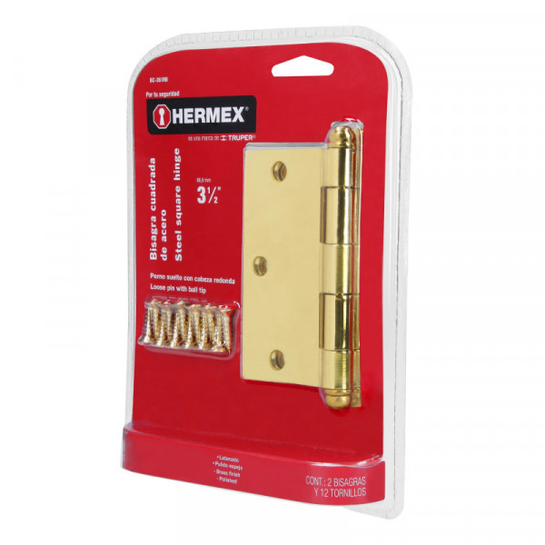 BC-351RB Bisagra cuadrada 3-1/2', latón, redonda ,blister con 2 pzas TRUPER | DIHERESA