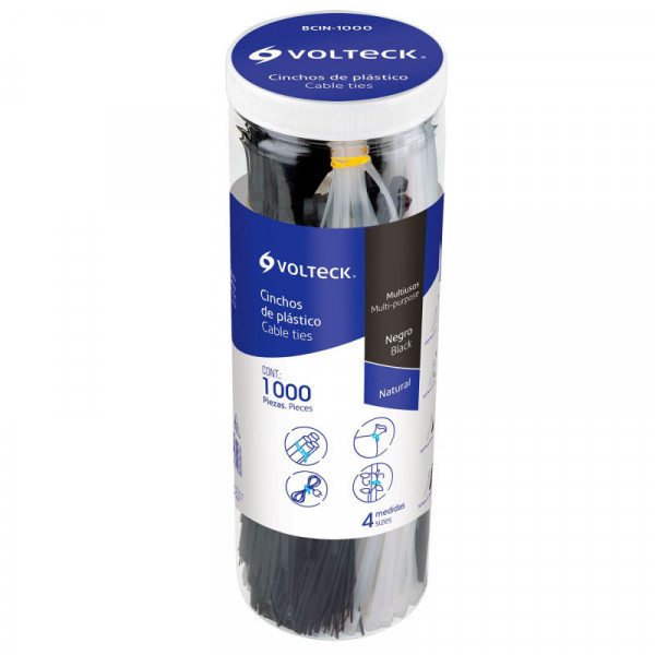 BCIN-1000 Cincho plástico, blanco y negro, bote con 1000 piezas TRUPER | DIHERESA