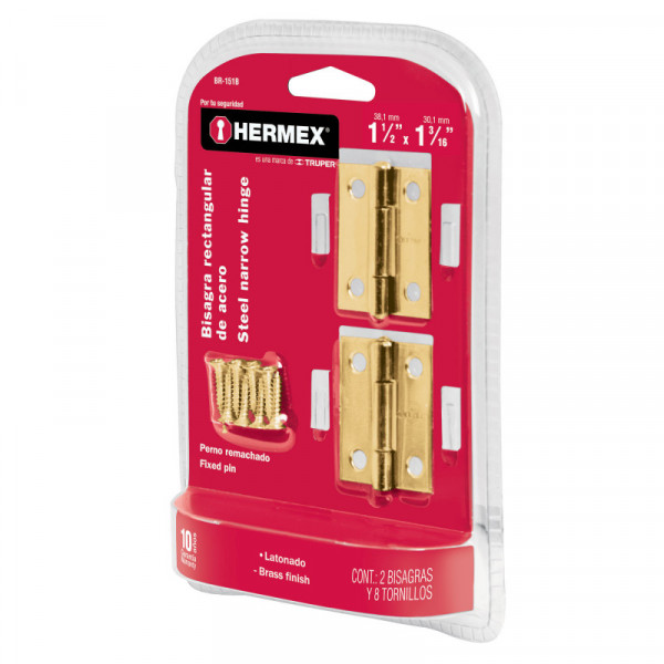 BR-151B Bisagra rectangular 1-1/2',latón, blister con 2 pzas TRUPER | DIHERESA