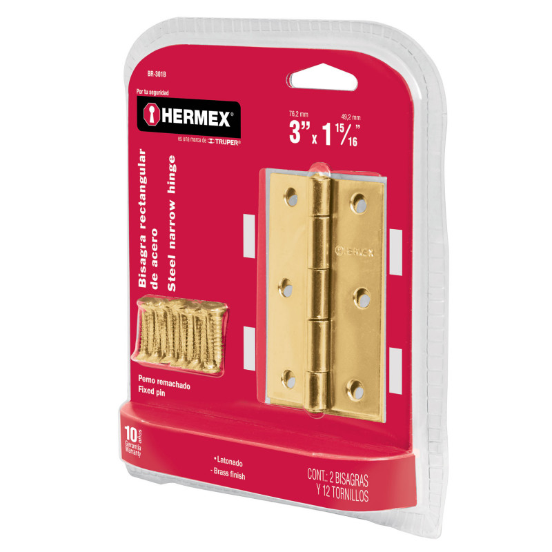 BR-301B Bisagra rectangular 3', latón, blister con 2 pzas TRUPER | DIHERESA BR-301B Bisagra rectangular 3', latón, blister con 2 pzas TRUPER | DIHERESA