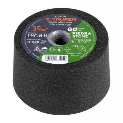 C-1283-PI Copa desbaste, 3-5/32', 14 mm, grano 80 para piedra TRUPER | DIHERESA