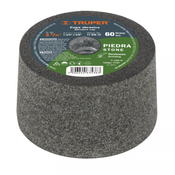 C-1294-PI Copa desbaste, 3-5/32', grano 60 para piedra TRUPER | DIHERESA