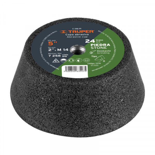 C-346-PI Copa desbaste, 5', 14 mm, grano 24 para piedra TRUPER | DIHERESA