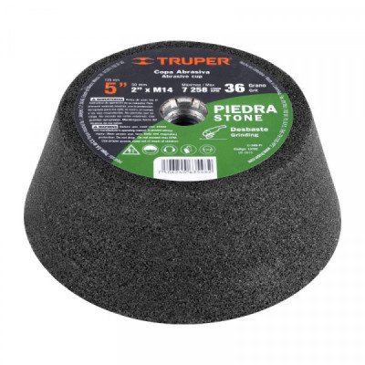 C-349-PI Copa desbaste, 5', 14 mm, grano 36 para piedra TRUPER | DIHERESA