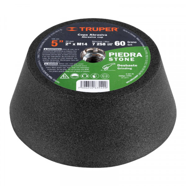 C-351-PI Copa desbaste, 5', 14 mm, grano 60 para piedra TRUPER | DIHERESA