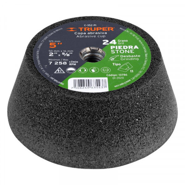 C-352-PI Copa desbaste, 5', grano 24 para piedra TRUPER | DIHERESA