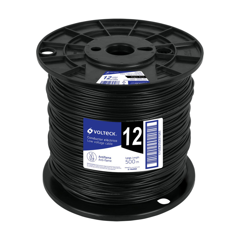 CAB-12N-500 Cable THHW-LS, 12 AWG, negro, bobina 500 m TRUPER | DIHERESA CAB-12N-500 Cable THHW-LS, 12 AWG, negro, bobina 500 m TRUPER | DIHERESA