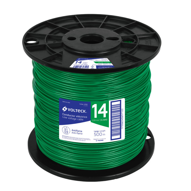 CAB-14V-500 Cable THHW-LS, 14 AWG, verde, bobina 500 m TRUPER | DIHERESA CAB-14V-500 Cable THHW-LS, 14 AWG, verde, bobina 500 m TRUPER | DIHERESA
