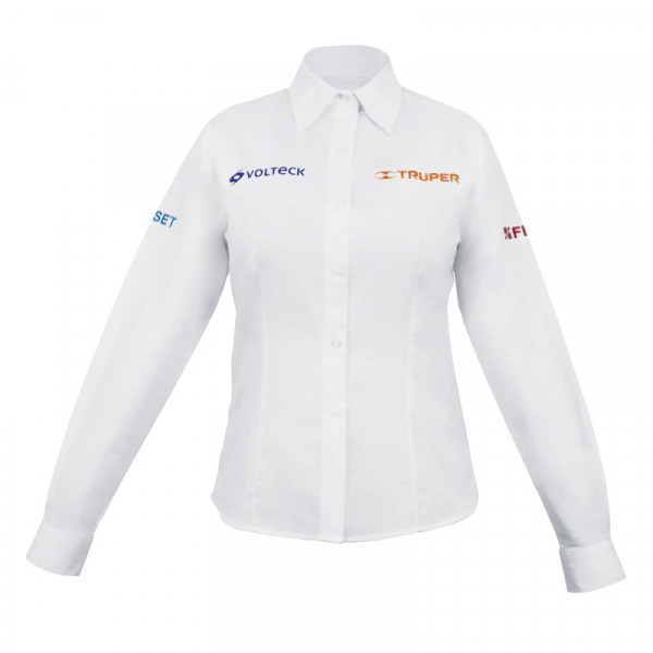 CAM-BCO-DLL Camisa blanca para dama, manga larga, talla grande TRUPER | DIHERESA