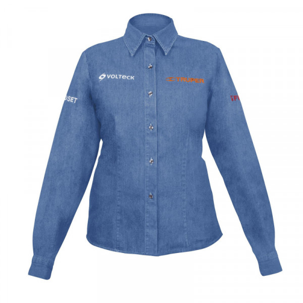 CAM-MEZ-DLL Camisa de mezclilla para dama, manga larga, talla grande TRUPER | DIHERESA