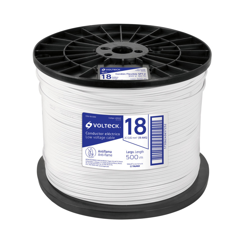 CDU-18-500 Cordón dúplex flexible SPT, 18 AWG, bobina 500 m TRUPER | DIHERESA CDU-18-500 Cordón dúplex flexible SPT, 18 AWG, bobina 500 m TRUPER | DIHERESA