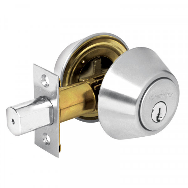 CERO-32P Cerrojo, cromo mate, doble cilindro, Hermex Basic TRUPER | DIHERESA