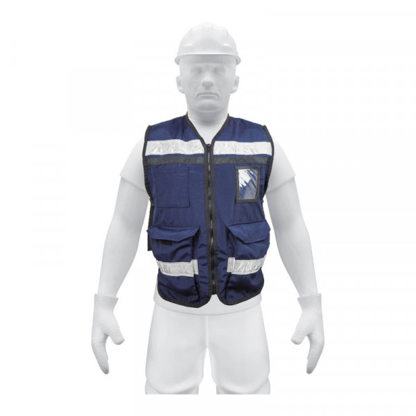 CHS-900AM Chaleco brigadista con cintas reflejantes, color azul marino TRUPER | DIHERESA