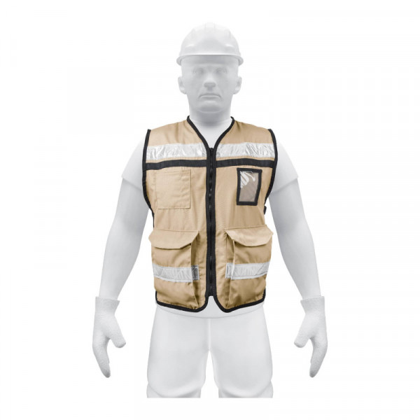 CHS-900B Chaleco brigadista con cintas reflejantes, color beige TRUPER | DIHERESA