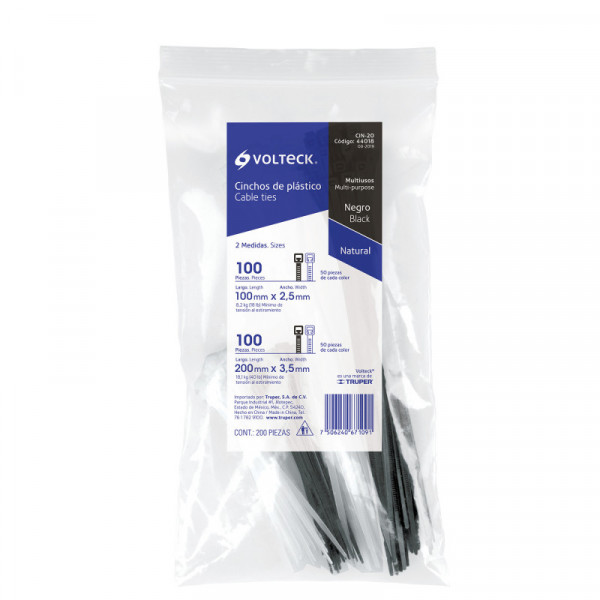 CIN-20 Cincho plástico, blanco y negro, bolsa con 200 piezas TRUPER | DIHERESA