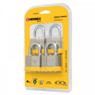 CM-40X4P Candados laminados, 40mm, blister 4 piezas, Hermex Basic TRUPER | DIHERESA