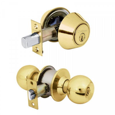 CMB-12P Combo cerraduras, llave-llave, latón brillante, Hemex Basic TRUPER | DIHERESA
