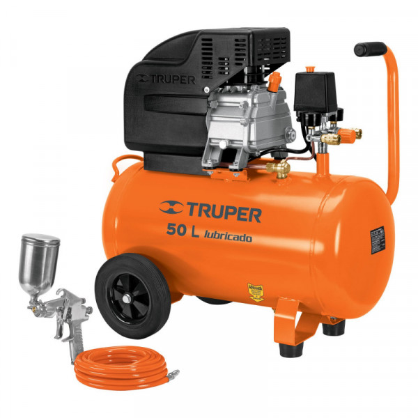 COMP-KIT50 Kit, compresor 50 L, 3-1/2 HP, manguera de PVC y pistola TRUPER | DIHERESA