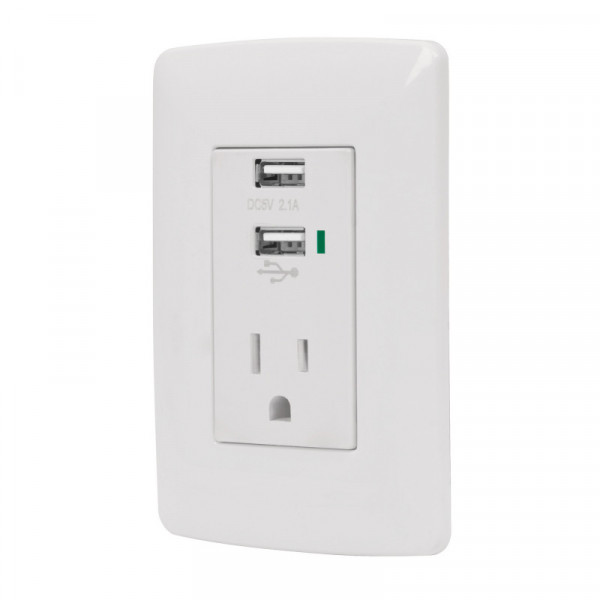 COUSB-IB Contacto aterrizado + 2 puertos USB, blanco, línea Italiana TRUPER | DIHERESA