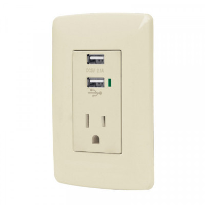 COUSB-I Contacto aterrizado + 2 puertos USB, marfil, línea Italiana TRUPER | DIHERESA