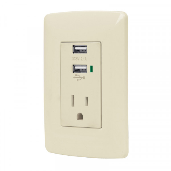 COUSB-I Contacto aterrizado + 2 puertos USB, marfil, línea Italiana TRUPER | DIHERESA