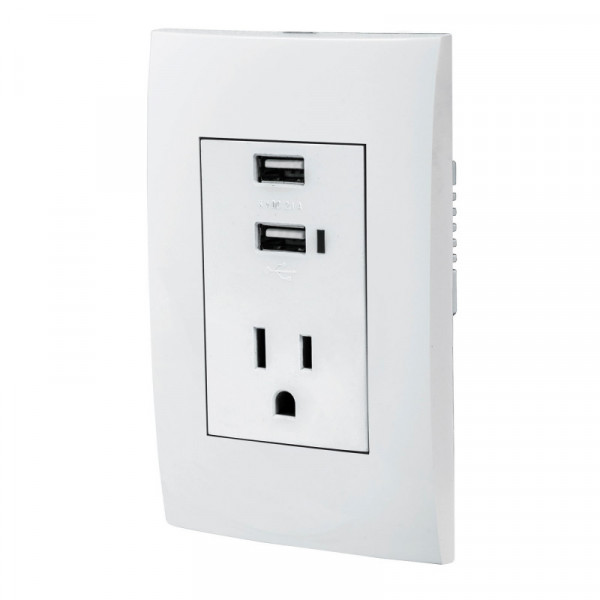 COUSB-OB Contacto 2polos + tierra con 2 puertos USB, Oslo, blanco TRUPER | DIHERESA