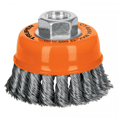 CT-608X Carda copa, alambre trenzado grueso, 3x5/8', para esmeril TRUPER | DIHERESA