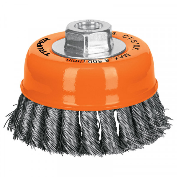 CT-610X Carda copa, alambre trenzado grueso, 4x5/8', para esmeril TRUPER | DIHERESA
