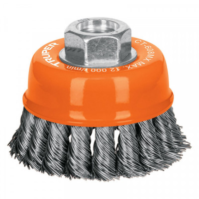 CT-608MX Carda copa,alambre trenzado grueso, 3 pulgadas ,M14 pulgadas ,mm para esmeril TRUPER