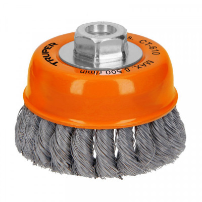 CT-610 Carda de copa, alambre trenzado fino, 4' para esmeril TRUPER | DIHERESA