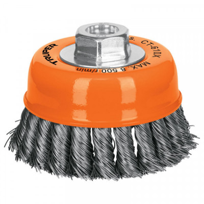 CT-610X Carda copa, alambre trenzado grueso, 4x5/8', para esmeril TRUPER | DIHERESA
