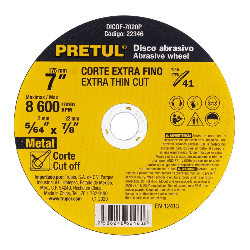 DICOF-7020P Disco Tipo 41 para corte fino de metal 7', 1.8 mm Pretul TRUPER | DIHERESA DICOF-7020P Disco Tipo 41 para corte fino de metal 7', 1.8 mm Pretul TRUPER | DIHERESA