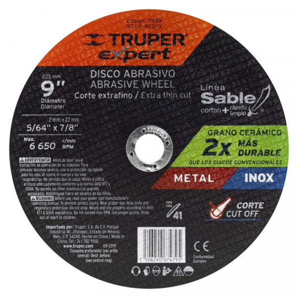 DICOF-9020X Disco tipo 41, corte fino metal, Línea Sable 9', Expert TRUPER | DIHERESA