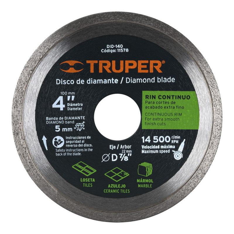 DID-140 Disco de diamante, rin continuo, 4' TRUPER | DIHERESA DID-140 Disco de diamante, rin continuo, 4' TRUPER | DIHERESA