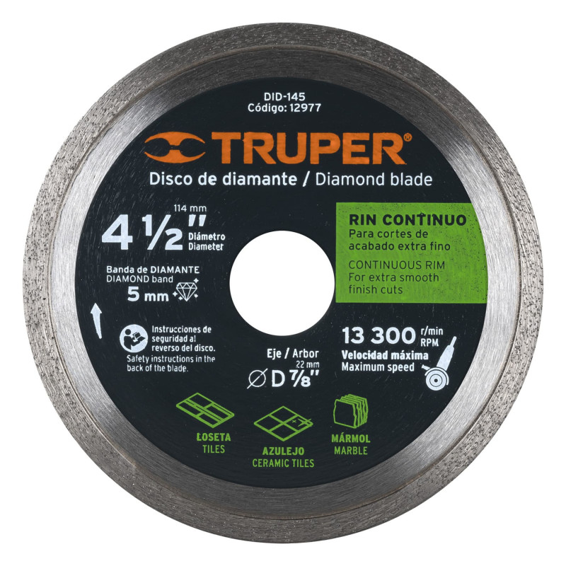DID-145 Disco de diamante, rin continuo, 4-1/2' TRUPER | DIHERESA