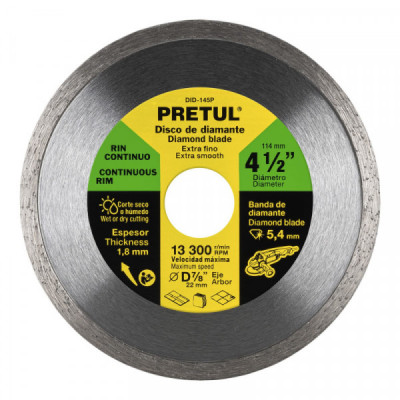 DID-145P Disco de diamante, rin continuo, 4-1/2', Pretul TRUPER | DIHERESA