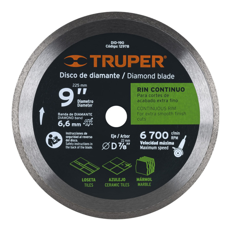 DID-190 Disco de diamante, rin continuo, 9' TRUPER | DIHERESA