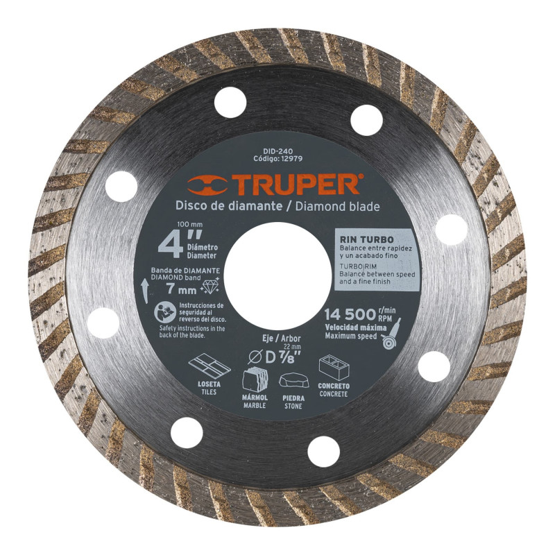 DID-240 Disco de diamante, rin turbo, 4' TRUPER | DIHERESA DID-240 Disco de diamante, rin turbo, 4' TRUPER | DIHERESA