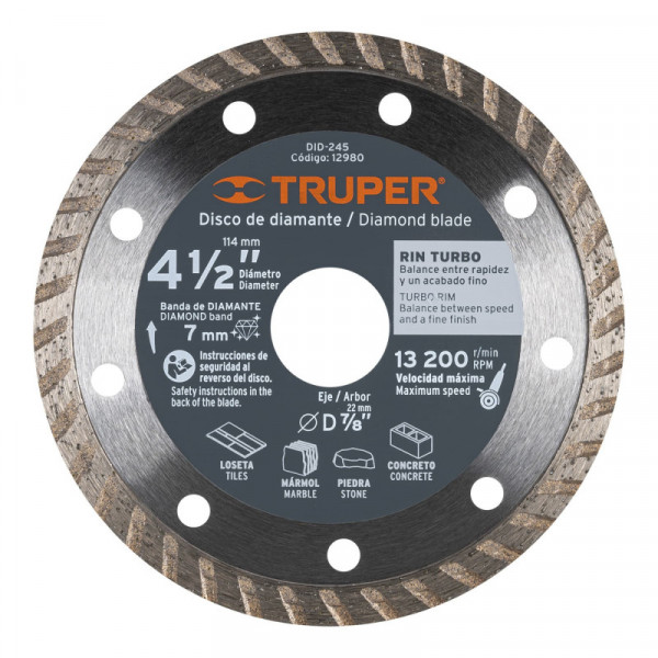 DID-245 Disco de diamante, rin turbo, 4-1/2' TRUPER | DIHERESA