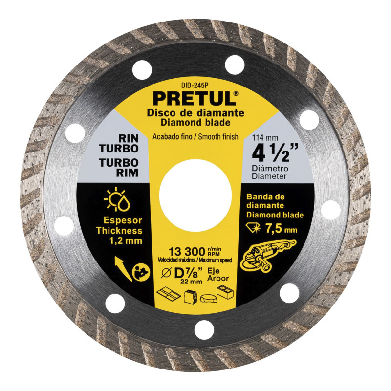 DID-245P Disco de diamante, rin turbo, 4-1/2', Pretul TRUPER | DIHERESA DID-245P Disco de diamante, rin turbo, 4-1/2', Pretul TRUPER | DIHERESA