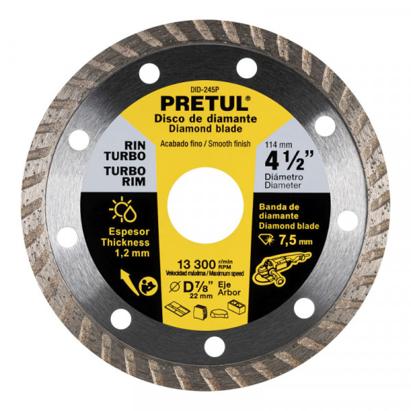 DID-245P Disco de diamante, rin turbo, 4-1/2', Pretul TRUPER | DIHERESA